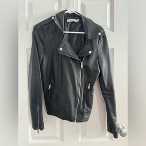 JustFab Black Leather Biker Jacket
